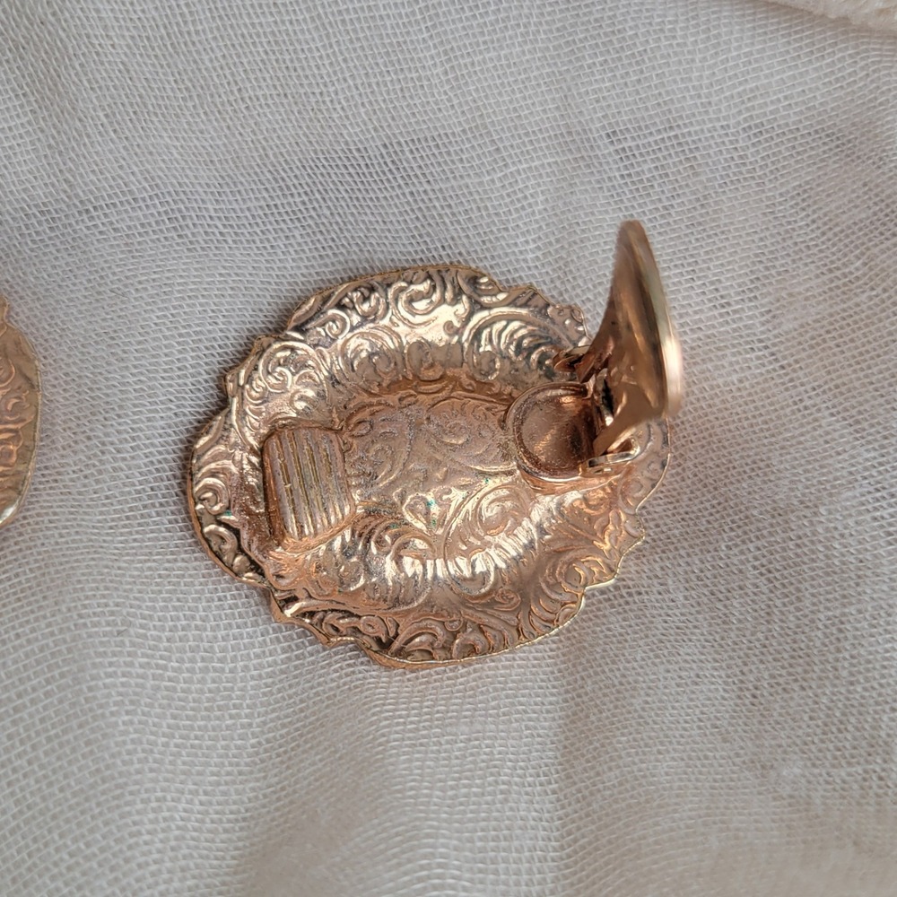 Vintage 1928 Mixed Metal Blue Crystal Clip On‎ Earrings 1980s Victorian Revival - Picture 3 of 7